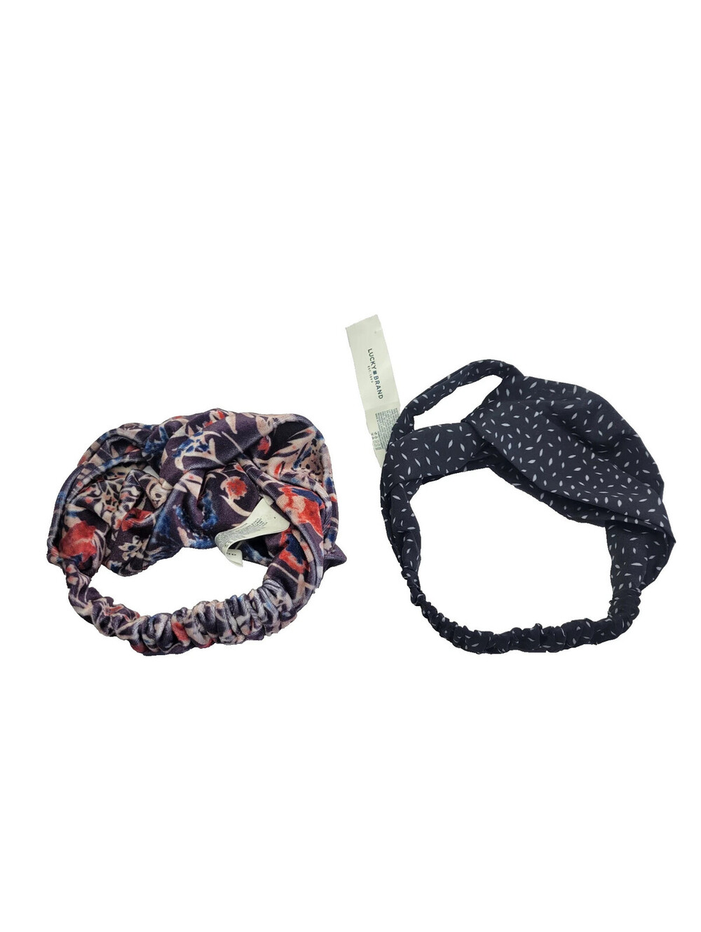Lot of 2 Lucky Brand Top Knot Elastic Headband Floral / black